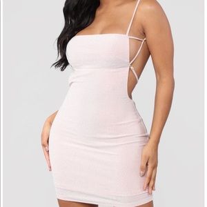 Light pink shimmery cut out mini dress